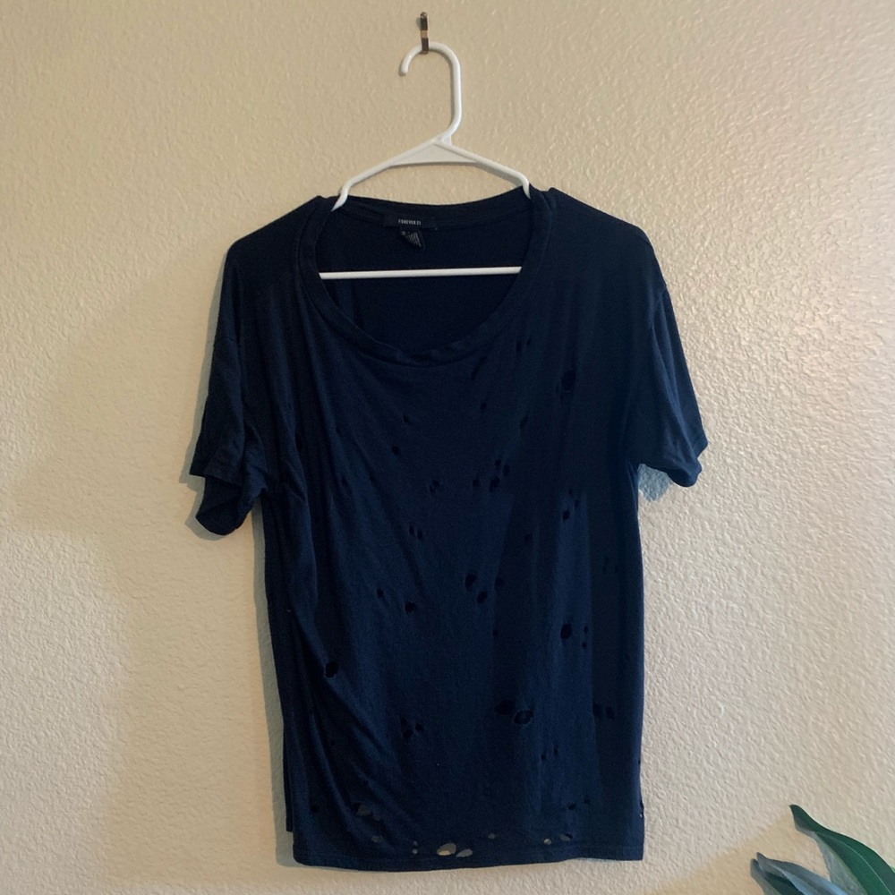 Forever 21 Distressed Black Tee